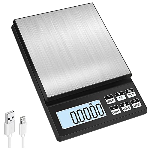 FUWIND BáScula de Cocina Digital, BáScula de Alimentos Recargable de 5 Kg/0,01 G, BáScula de Cocina de Alta PrecisióN con Pantalla LCD