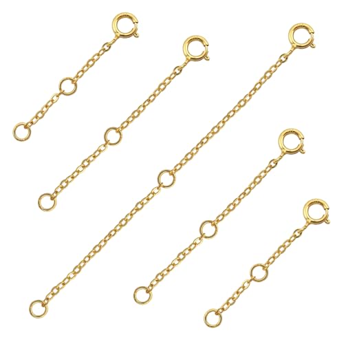 TOAOB 5 Piezas Cadena de Extensiones Plata de Ley 925 Esterlina Dorada de 3 cm 5 cm 8 cm para Collar Pulsera DIY Fabricación de Joyas