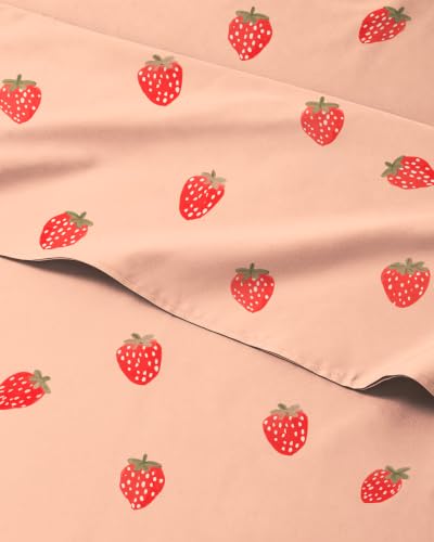 Image of Kids Full Size Strawberry Bed Sheets - 4 Piece Kids Strawberry Sheet Set - Sweet Fruity Bedding - Ultra-Soft, Cute & Cozy - Breathable & Machine Washable - Bed Set for Boys, Girls, Teens & Toddlers