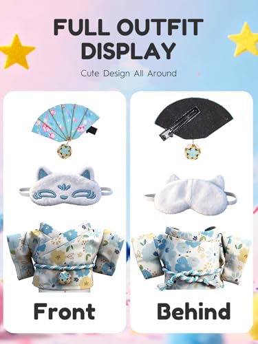 Image of Clothes for LABUBU 6.7inch (17cm) Doll, Cute Outfit Small Dress and Hairpin, Dress Up, Accessories (No Doll) (Blue Kimono)