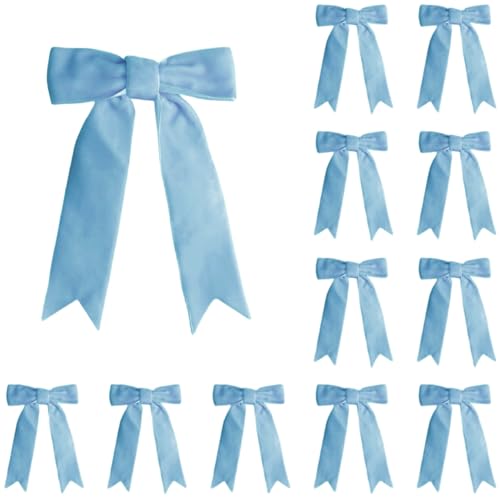 Meseey 12 Pcs Dusty Blue Velvet Bows with Twist Tie 3.5 Inch Pre-Tied Vintage Christmas Velvet Ribbon Bows for Treat Bags Gift Wrapping Basket Wedding Baby Shower Brithday Party