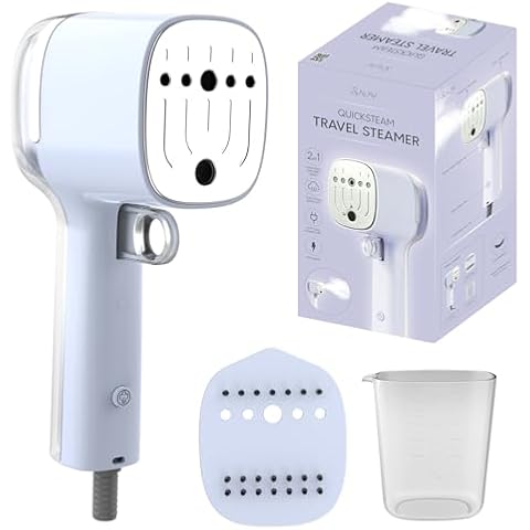 SALAV® Quicksteam Portable Travel Hand Held Garment Steamer for Clothes, 10 seconds Fast Heating Time, Removes Wrinkles on Clothes and Fabrics, No Drip Steam, Stainless Steel Plate Cover