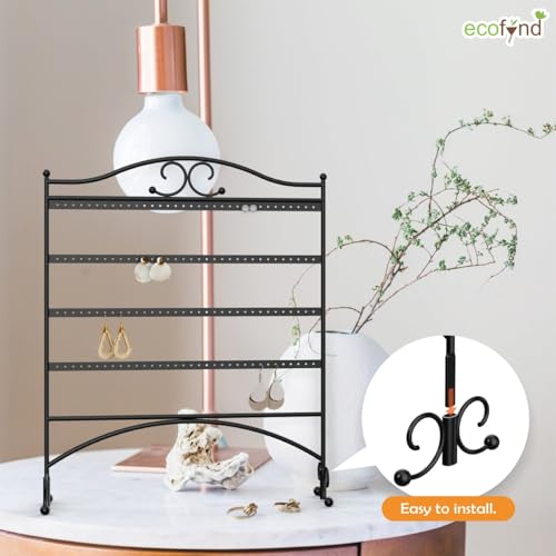 Image of ecofynd 92 Hooks Metal 4 Layer Jewelry Organizer Stand, 17 Inch Durable & Rust-Resistant Display Earring, Necklace, Bracelets, Chain, Rings Collection Hanging Holder (Black, JS007)