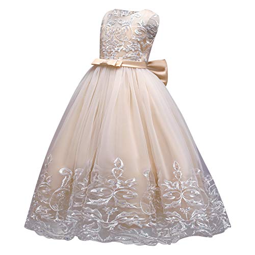 IBTOM CASTLE Flower Girl Pageant Embroidery Lace Tulle Dress for Kids Wedding Bridesmaid Birthday Party Formal Princess Gown2