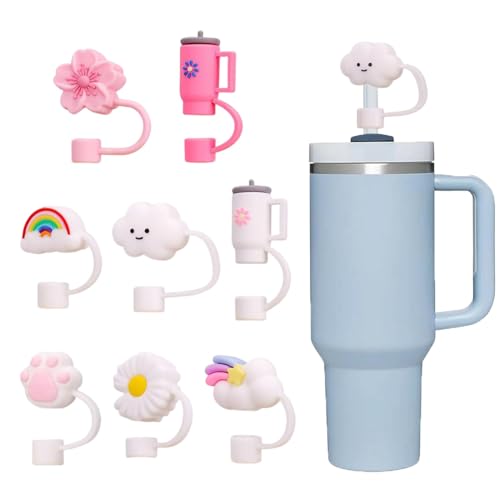 LAJUP 8 Accesorios Para Pajita Stanley Cup, 9-10Mm Pajitas Cubiertas Accesorios, Material De Silicona A Prueba De Polvo, Tapas De Pajitas De Lindo Rosa, Cubierta De Pajita Para Stanley Cup 40/30