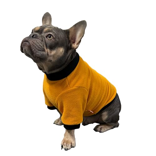 D DOGGY STAR French Bulldog Clothes for Dogs Super Soft Fleece Basic Sleeves Sweater Fall Winter and Early Spring (3XL,B Mustard FLC)