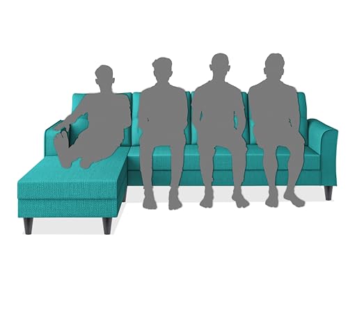 Image of Adorn India Maddox Tufted L Shape 5 Seater Sofa Set LHS (Aqua Blue) (3 Year Warranty)