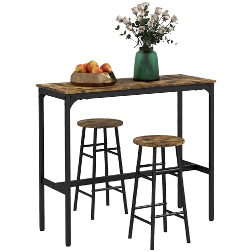 HOMCOM Ensemble Table de Bar bistrot + 2 tabourets avec Repose-Pieds Table Mange-Debout Structure en Acier Design Industriel Table Haute de Cuisine Plateau...