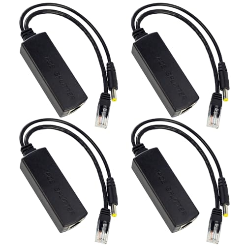 4-Pack 12V PoE Splitter – Converts 48V to 12V 1.25A (15W) DC Power, 5.5x2.1mm Plug, IEEE 802.3af Compliant. Perfect for IP Cameras & More. Reliable Power Over Ethernet Solution by ThePoEstore