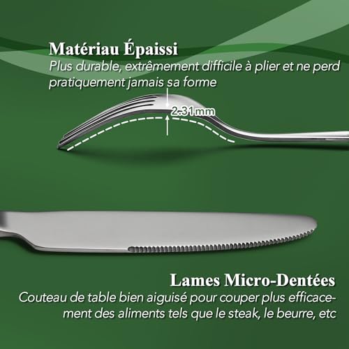 Couverts en acier inoxydable polis effet miroir de qualité supérieure - 7