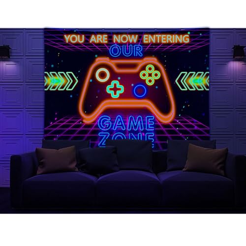 Lacoiime UV Neon Game Tapestry Wall Hangings, Cool Gaming Video Gamepad Hippie Tapestries, Funny Colorful Teen Boys Kids Room Bedroom Dorm Playroom Room Decor Theme Tapestry,90 X 70 IN