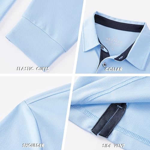 Image of Mens Golf Shirt Long Sleeve Moisture Wicking Dry Fit Performance Solid Pique Collared Golf Polo Shirts for Men