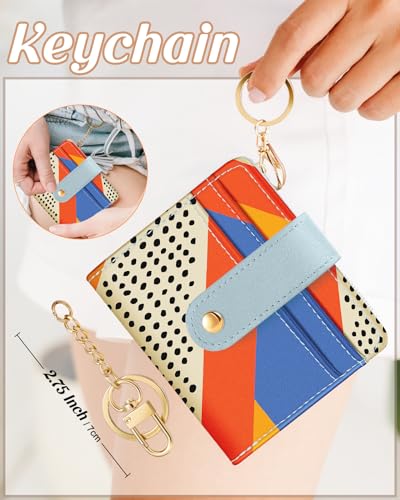 Image of Bistup Small Card Wallet for Women with Keychain, Colorblock Spot | Clear ID Window, Compact Design for Daily Carry, Durable Material, Sturdy Keychain, Aesthetic
