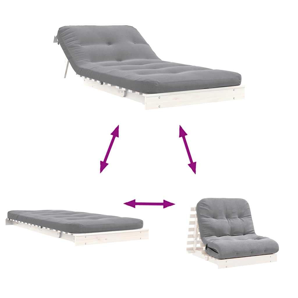 vidaXL Futón sofá Cama con colchón Madera Maciza Blanco 90x206x11 cm