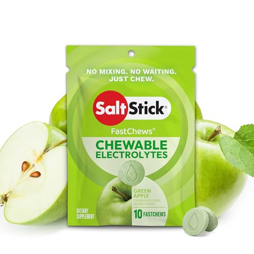 SaltStick Fastchews Electrolyte Replacement Tablets for Rehydration Exercise Recovery Youth & Adult Athletes Hiking & Sports Recovery 1 x Packet of 10 Tablets (Green Apple)