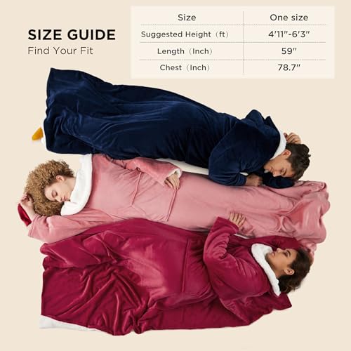 Bedsure Wearable Blankets for Women with Sleeves & Pocket, Warm Throw Blanket Robe with Arms TV Wrap as Gifts for Women & Men, Burgundy by Bedsure - Image 7