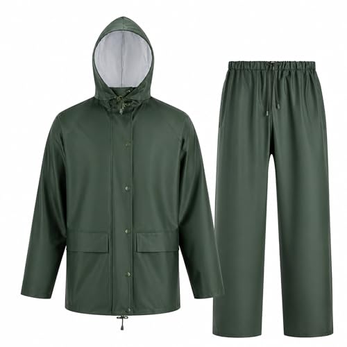 Image of Rain Suit For Men & Women Waterproof Heavy Duty Rain Gear Reflective Jacket for Fishing Outdoor Work Raincoats