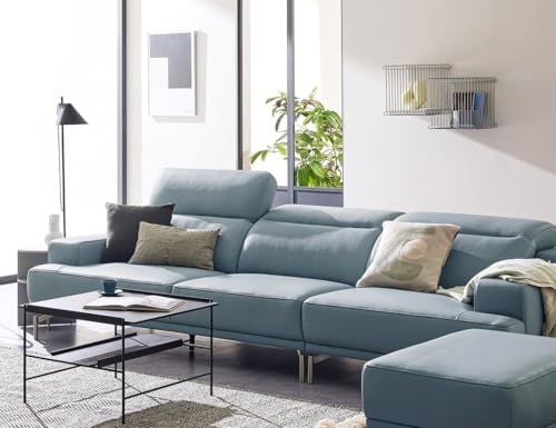 Image of Fabrique Duerox Leatherette 4 Seater with Puffy Moden Design Blue Sofa Set with Moveable Headrest | Comfortable Furniture for Home Office & Living Room | Easy to Move with Stainless Steel Legs