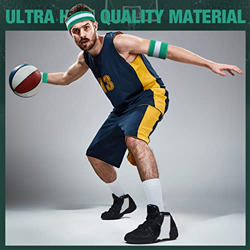 Image of Eurzom 36 Pcs Neon Sports Sweatbands Set Include 12 Striped Sweat Absorbing Headbands 24 Wristbands Athletic for Men Women Basketball Tennis Running Glow Party