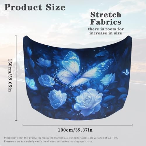 Image of Blue Bling Butterfly Car Hood Cover Polyester Elastic Fabrics Washable Suitable for Large SUV and Pickup Trucks 39x59in
