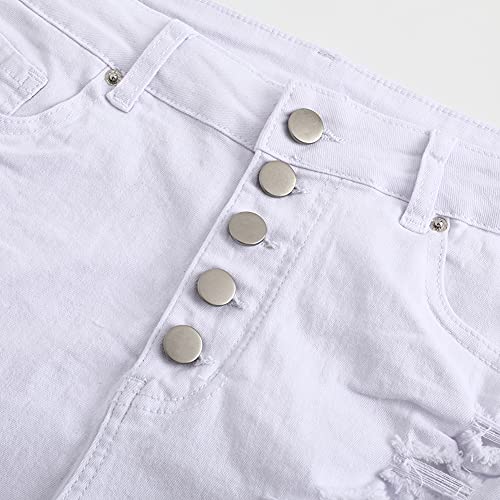 Image of THUNDER STAR Women Mid Rise Ripped Stretchy Jeans Shorts Frayed Raw Hem Casual Denim Shorts
