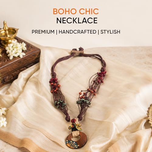Image of AAKRITI ART CREATIONS Boho & Tribal Handcrafted Ethnic Necklace Collection | Multicolour Pendants, Mandala, Lotus & Dreamcatcher Designs | Artisan Lariat, Collar & Statement Jewelry for Women
