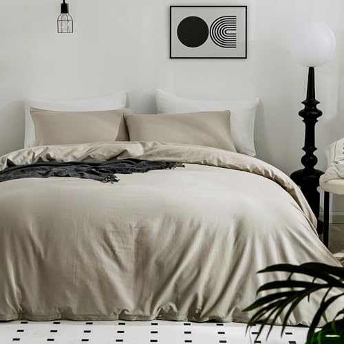 Image of JELLYMONI Cotton Duvet Cover Twin Size - 100% Washed Cotton Linen Feel Textured Comforter Cover, 2 Pieces Breathable Soft Bedding Set with Zipper Closure (Linen Gray, Twin 68 inchx90 inch)