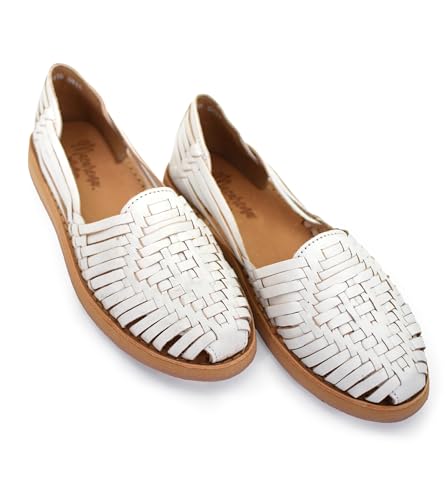 Sandales Huarache en cuir coloré style mexicain couleur blanche 4150, blanc, 42 EU