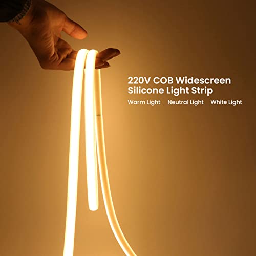 Wisada 220V LED Band 3M, 288 LEDs/m Flexible Hohe Dichte Warmweiß 3000K CRI≥85 FCOB LED Streifen, IP65 Wasserdichte Superhell COB LED Lichtband mit Schaltstecker für Schlafzimmer, Schrankbeleuchtung
