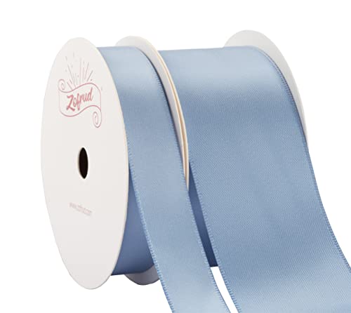 Zofrud 2 Rolls of French Blue Double Faced Satin Ribbon, 18 Meters Total (16mm and 38mm x 9M), Ideal for Crafts Gift Wrapping