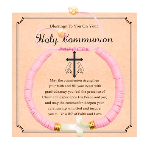 Image of Easter Gifts for Grandkids,Polymer Clay Cross WWJD Bracelet Baptism Confirmation Blessing First Holy Communion Gifts for Little Girls Goddaughter Kids Daughter Granddaughter