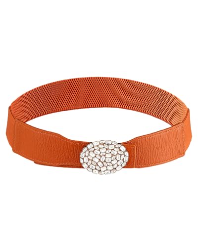 Brown Elastic Waist Belts for Women Plus Size Vintage Belt Rhinestone Belts for Dresses