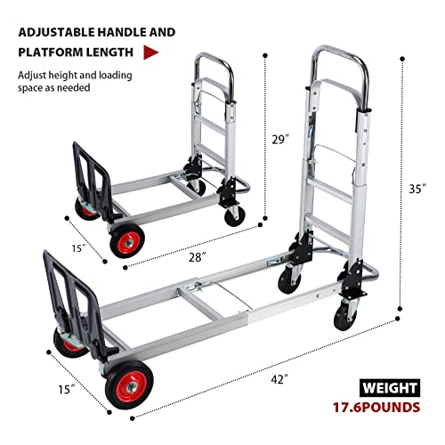 Oyoest Aluminium Hand Truck Dolly Heavy Duty 440Lbs Capacity 2 In 1 Convertible Folding Hand Truck With Pneumatic Wheels And Telescoping Handles,Portable Dolly Cart With Bungee Cords For Moving. #TOP1