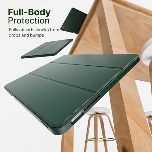Image of TechTrendz for iPad Air 13 inch Cover M3 /M2 (2025 /2024), iPad Pro 12.9 Inch (6th /5th /4th Gen) Case with Pencil Holder, Smart Cover with Protective Trifold Stand, Auto Wake /Sleep - Green