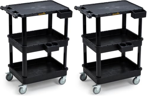 Image of ELAFROS 3-Tier Flat Top & Deep Tub Rolling Utility Cart, 27.5 x 18.25 in (Pack of 2)