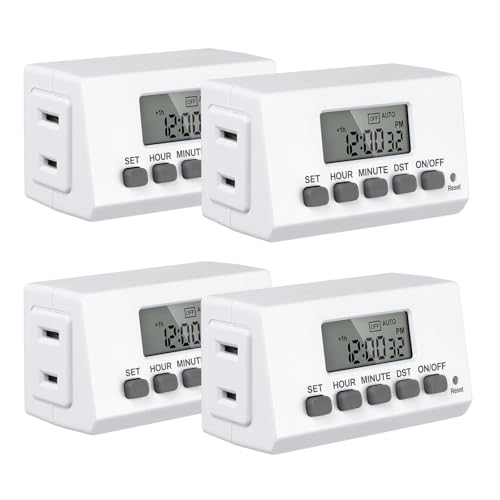 BN-LINK Indoor 24H Programmable Digital Timer Outlet, Slim 1 Outlet, 4 Pack