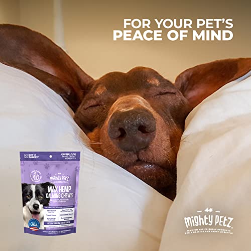 Mighty Petz MAX Hemp Calming Chews for Dogs – Dog Anxiety Relief with Melatonin + Hemp Oil. Dog Calming Treats, Calming Dog Chews, Advanced Pet Composure and Sleep Support Mighty Petz MAX Hemp Calming Chews for Dogs – Dog Anxiety Relief with Melatonin + Hemp Oil. Dog Calming Treats, Calming Dog Chews, Advanced Pet Composure and Sleep Support