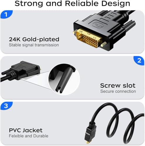 Image of 1.8m / 5.90ft DVI to HDMI Cable, HDMI Male to DVI Male Bi-Directional Adapter Cable, 24+1 | High Speed Cable Support 1080P HD for Raspberry Pi, Roku, Xbox One.