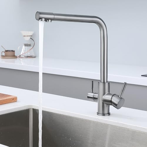 Robinet de cuisine 3 voies pour eau filtrée, mitigeur gris pivotant très pratique - 5
