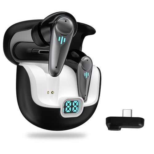 KASOTT 2.4GHZ Wireless Gaming Earbuds,30MS Low-Latency,Bluetooth 5.4,with ANC Active Noise Cancelling,USB-C Dongle Included-Compatible with Meta Quest 3/2,Steam Deck,PS5/4,VR,PC,Switch (Black)