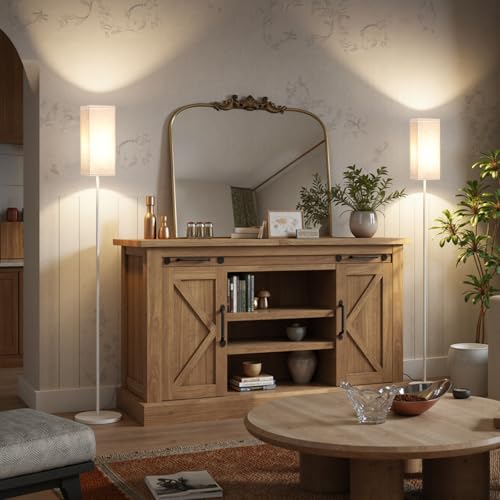 Image of Floor Lamp, Pole Lamp with Foot Switch, Modern Standing Lamp Shade, Minimalist Freestanding Lamp (Bulb Not Included), for Living Room, Bedroom Office ETL Listed, White and Beige WE07LD05
