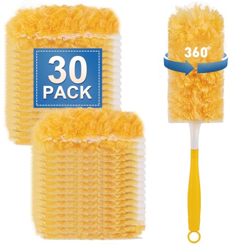 Image of Heavy Duty Duster Refills (30Pack+1Handle), Unscented Disposable Dusters Kit for Cleaning Dusting Furniture Blind Ceiling Fan, Multi Surface 360 Feather Duster