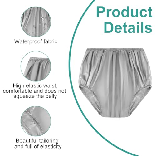 AOOWU Auslaufsichere Unterwäsche für Erwachsene, Inkontinenz-Slip für Waschbar, Wiederverwendbar, zur Fixierung von Einwegvorlagen, Grauer Dünner Stoff Kunststoffhose für Damen und Herren, 2 Stück(XL)