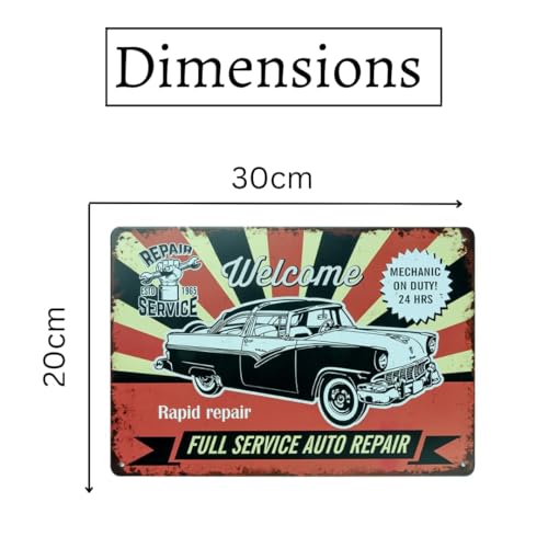 Image of Decorative Retro Metal Signs Wall Plate - 12x8 Inch (Repair Service) | Weatherproof Vintage Metal Sign Plate for Cafe, Home, Bar, Garage | Decorative Wall Hanging Sign Board