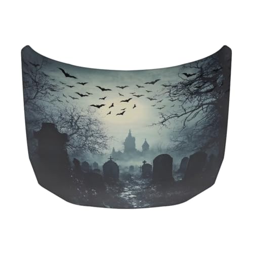 Image of Car Hood Cover Tombstone Print Car Hood Protector Waterproof Universal Automotive Exterior Accessories Halloween Decorations for Compact Vehicles Sedans Trucks SUVs Pickup (59x39 Inch)