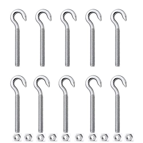 ZHIQIN 10 Pièces M6 Crochet Boulon Anneau à Vis Crochet avec 10 Noix Haute Dureté Crochet 304 Acier Inoxydable Vis Crochet pour Une Utilisation Extérieure et Intérieure Cover