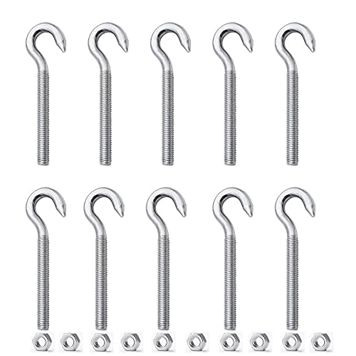 10 Pcs Schraubhaken Bolzen M6 Hakenschraube Bolzen mit 10 Nuss 304 Edelstahl Ring Haken Bolzen für Outdoor Indoor Hängen Zubehör