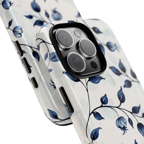 Coque rigide anti-rayures motif floral bleu vigne iPhone 16 Pro