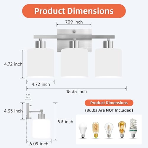 Image of CANMEIJIA 3-Light Bathroom Vanity Light Fixtures, Matte Black Vanity Lights Wall Sconce with Milky White Glass Shades for Mirror Bedroom Living Room, E26 Socket, Bulbs Not Included