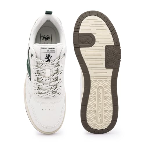 Image of Red Tape Men's Sneakers Beige Green Pu Round Toe Lace-Up Responsive Sole